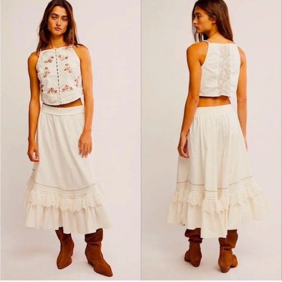 Free People Dresses & Skirts - Free People Maeberrie Top & Skirt Set Coord Embroidered NWT Ivory Size XL